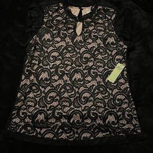 PerSeption Concept Pale Pink & Black Lace Blouse, Size L, Never Worn, Tagged